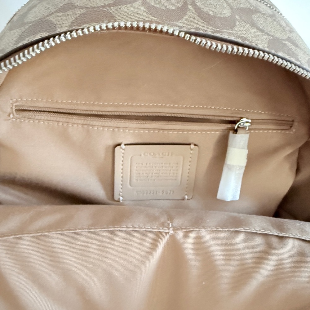 Coach Signature Brown and Pale Lime Green Backpack - Picture 9 of 15